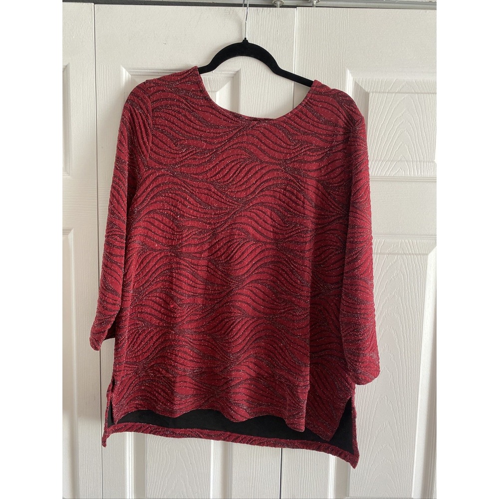 Chico's Metallic Wave Knit Tunic Womens Size 3 XL Red Shimmer Holiday Party